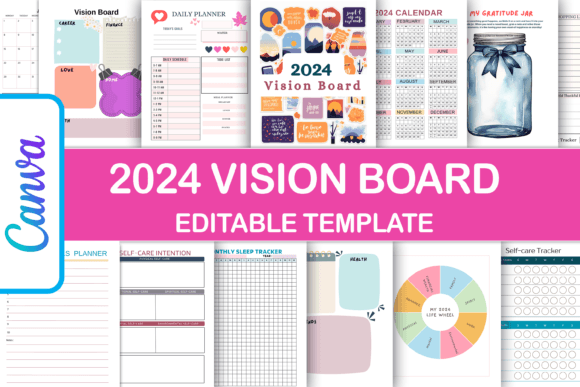 2024 Vision Board Planner Canva Template