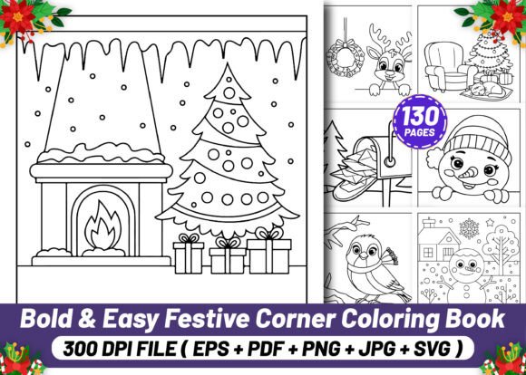 Bold Easy Festive Corner Coloring Pages: A Creative Resource for Holiday Enthusiasts