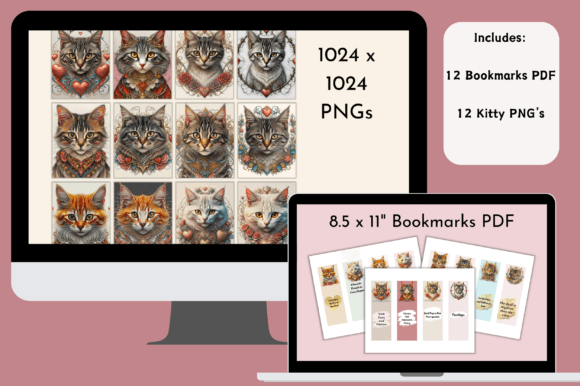 Valentine Cats Graphics and Bookmark PDF